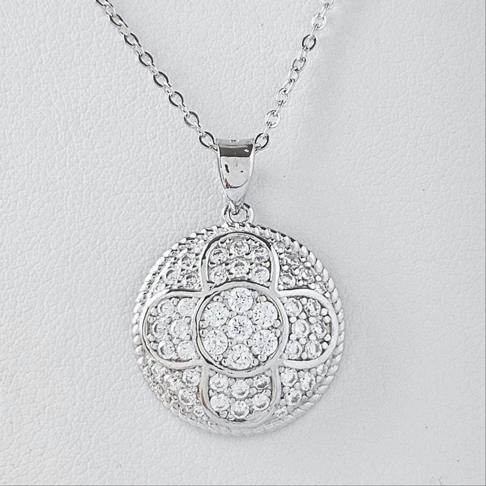 Round Flower Pendant Necklace, 925 Sterling Silver Venice Italy Collection